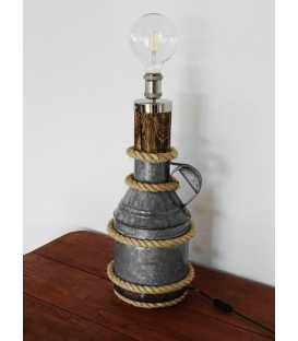 Wood, old metal milk jug and rope decorative table light 218