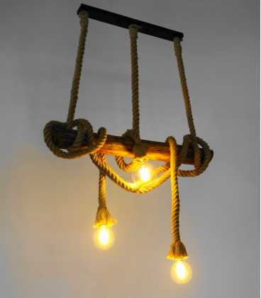 Wood and rope pendant light 229