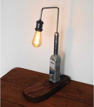 Decorative ouzo bottle table light with a wooden base 290