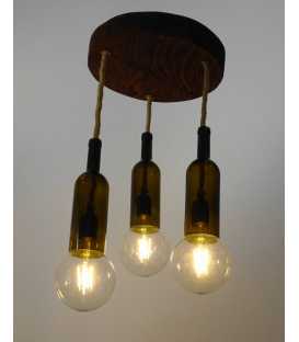 Glass bottles, wood and rope pendant light 303