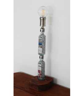 Decorative ouzo bottles table light with a wooden base 306