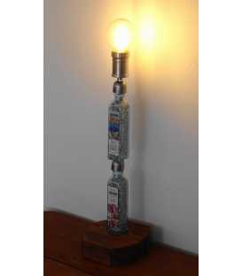 Decorative ouzo bottles table light with a wooden base 306
