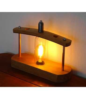 Wood and metal decorative table light with wine bottle holder for two bottles 308