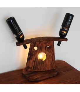 Διακοσμητικό φωτιστικό επιτραπέζιο από ξύλο με βάση για κρασί δύο θέσεων 309