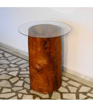Wooden table with glass top and light