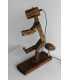 Wood, copper pipe and stone decorative table light 469