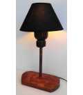 Wood and copper pipe table lamp with a black lampshade 568