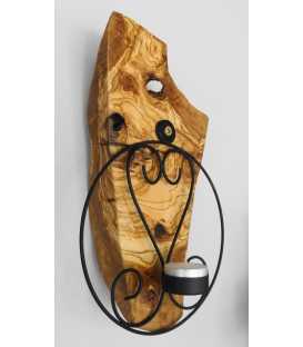 Wall candle holder of olive wood and metal 569