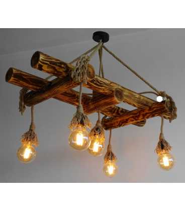Wood and rope pendant light 573