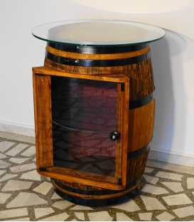 Wine barrel table-bar with glass top