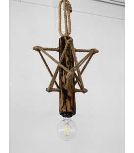 Wood, metal and rope pendant light 100