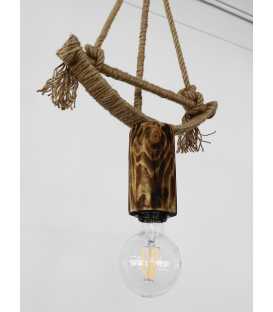 Wood, metal and rope pendant light 128