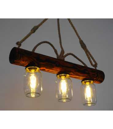 Wood, rope and jar pendant light 133