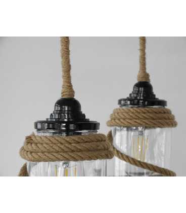 Wood, rope and jar pendant light 149