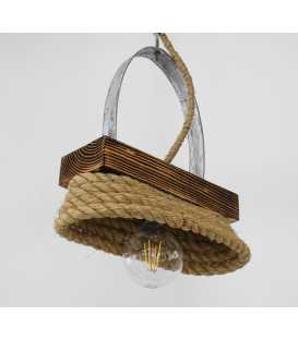 Wood, metal and rope pendant light 152