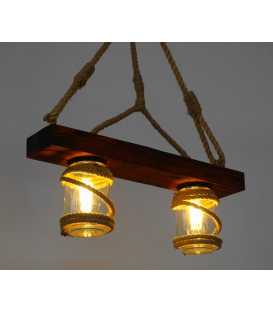 Wood, rope and jar pendant light 165