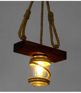 Wood, rope and jar pendant light 167